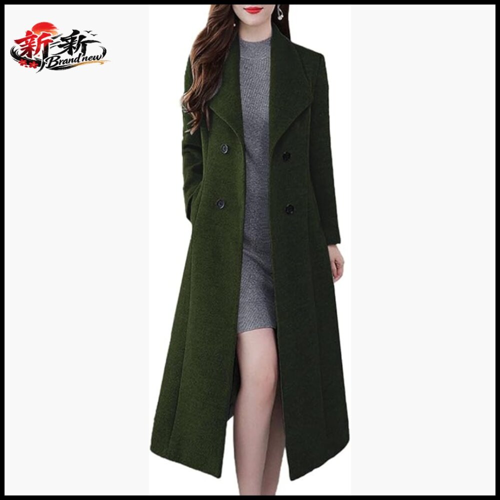 Wool Blend Shawl Lapel Double Breasted Maxi Pea Coat